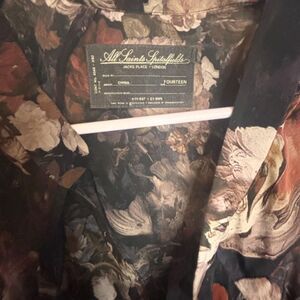 All Saints Spitalfields Jacks Place London Size 14 Navy Silk Floral Shift Dress